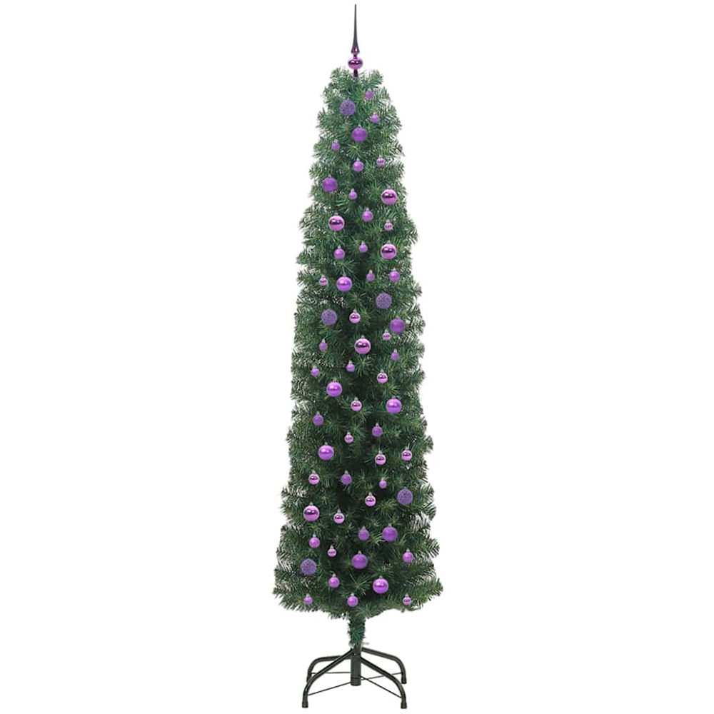 vidaXL Green Artificial Christmas Tree with LEDs Lilac Decoration Ornaments 8ft Image 4