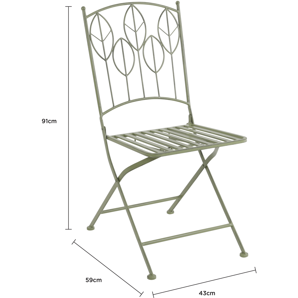 Charles Bentley 2 Seater Sage Green Rustic Metal Leaf Pattern Foldable Garden Bistro Set Image 8