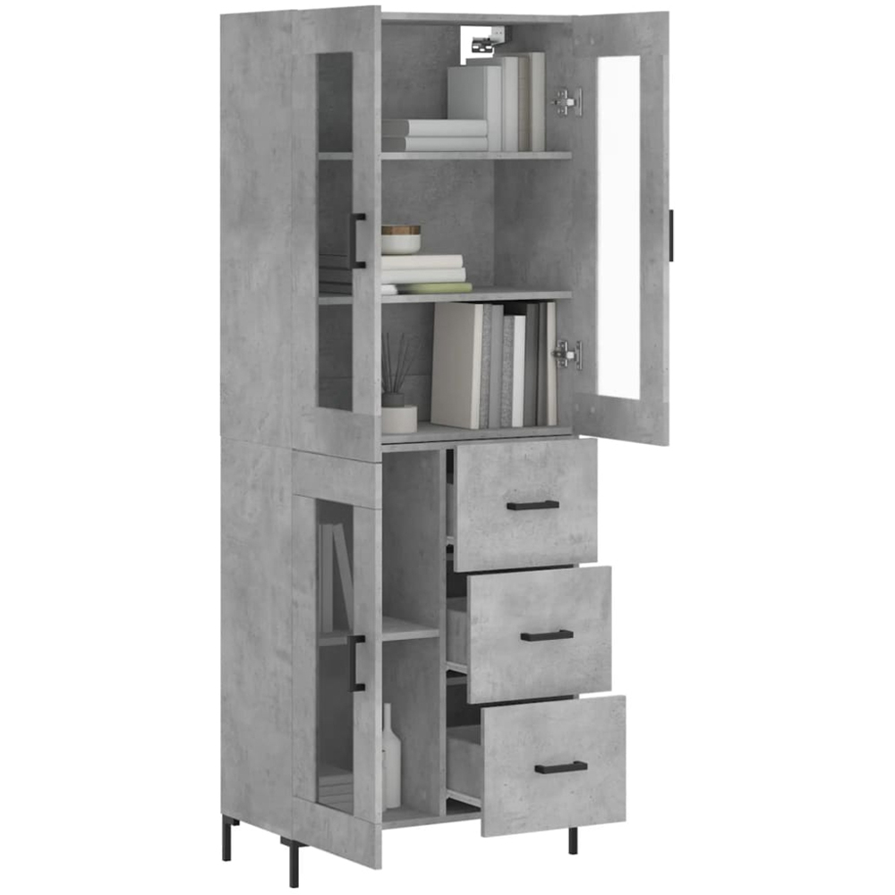 vidaXL 3 Glass Door 3 Drawer Concrete Grey Highboard Image 3