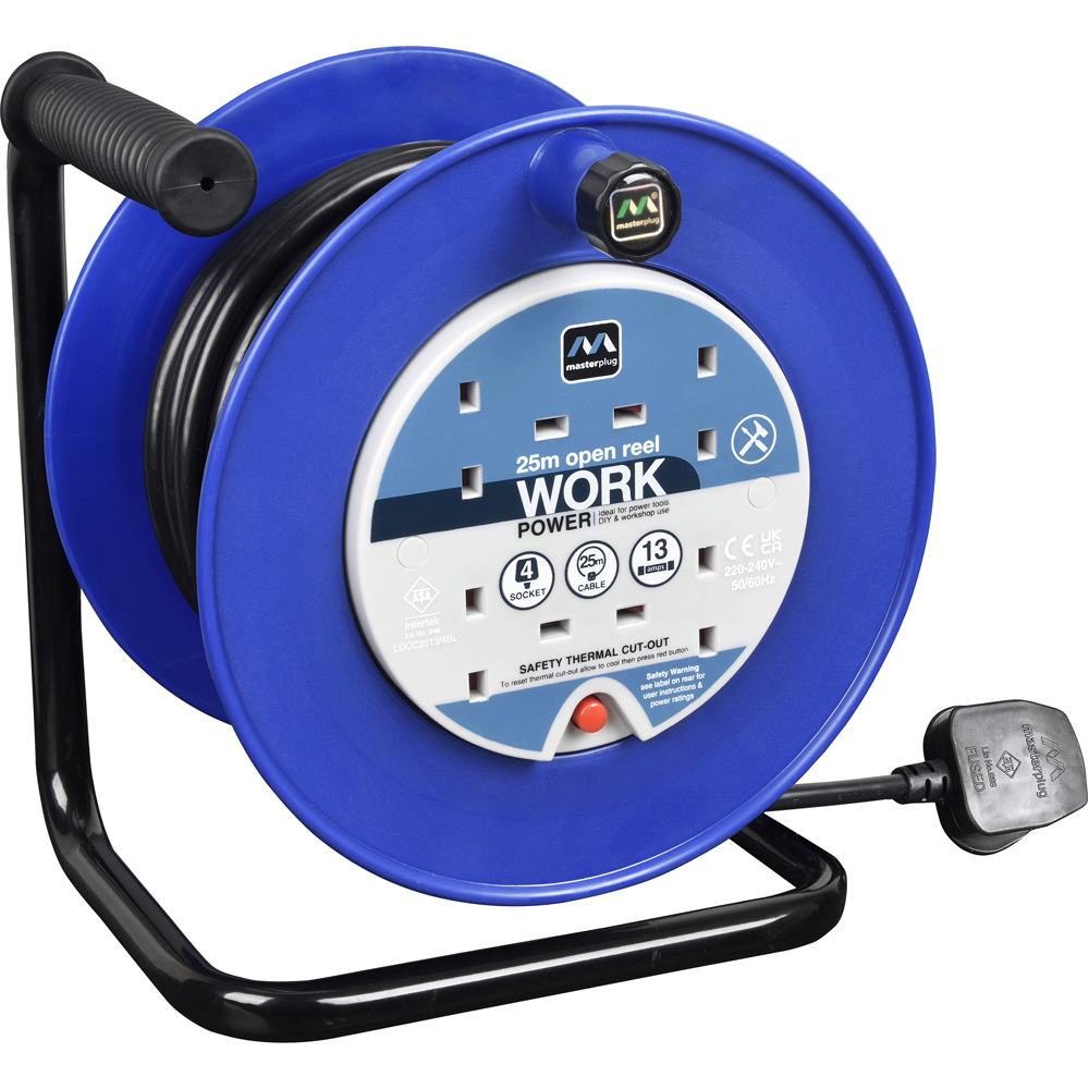 Masterplug Blue 13A 4 Socket Open Cable Reel 25m Image 1