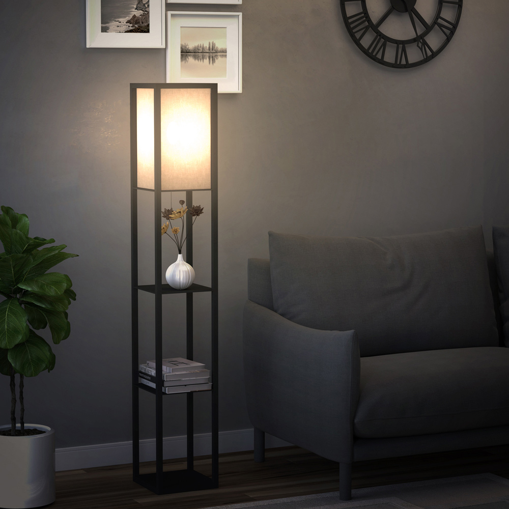 HOMCOM Modern 3 Shelf Black Floor Lamp Image 2