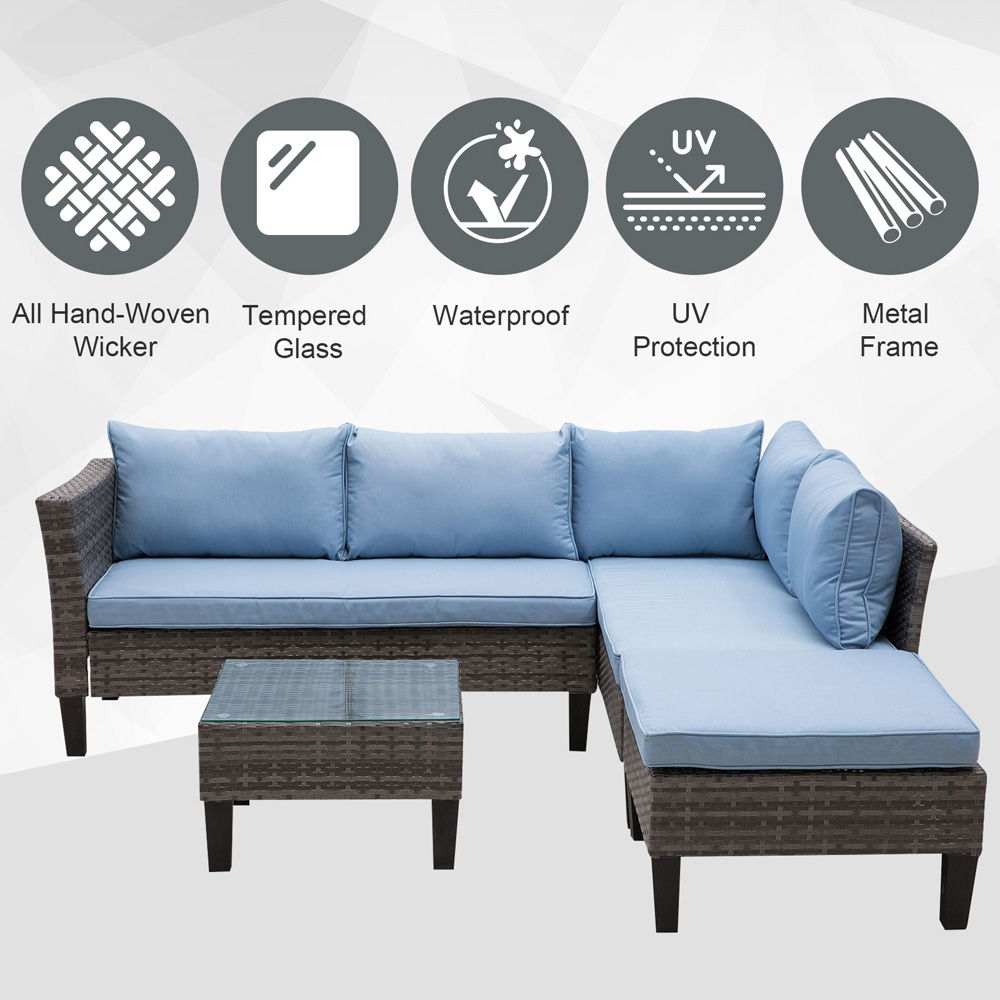 Outsunny 4 Seater Grey Rattan Lounge Set with Footstool Image 4