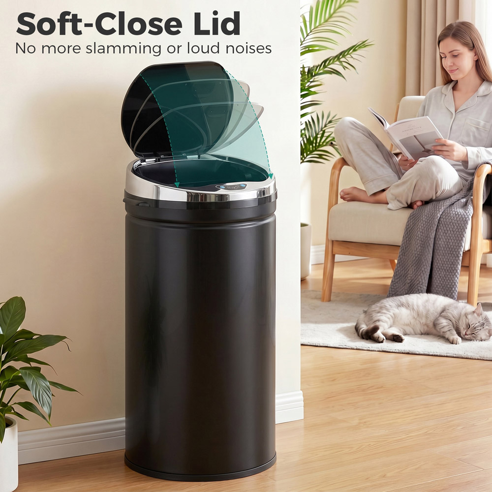 HOMCOM Black Stainless Steel Soft Close Sensor Bin 42L Image 8