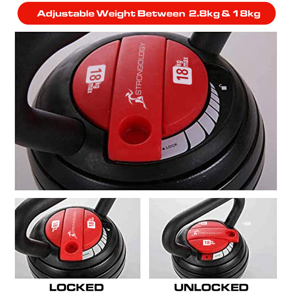 Strongology 7-in-1 Black and Red Adjustable Smart Kettlebell 18kg Image 6