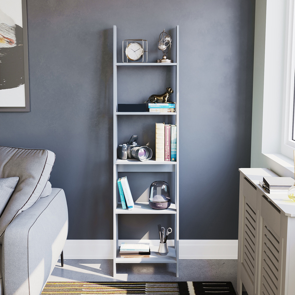Vida Designs Bristol 5 Shelf Grey Ladder Bookcase Image 3