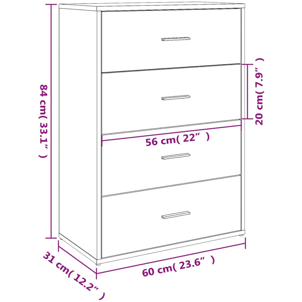 vidaXL 4 Drawer White Sideboard Set of 2 Image 9