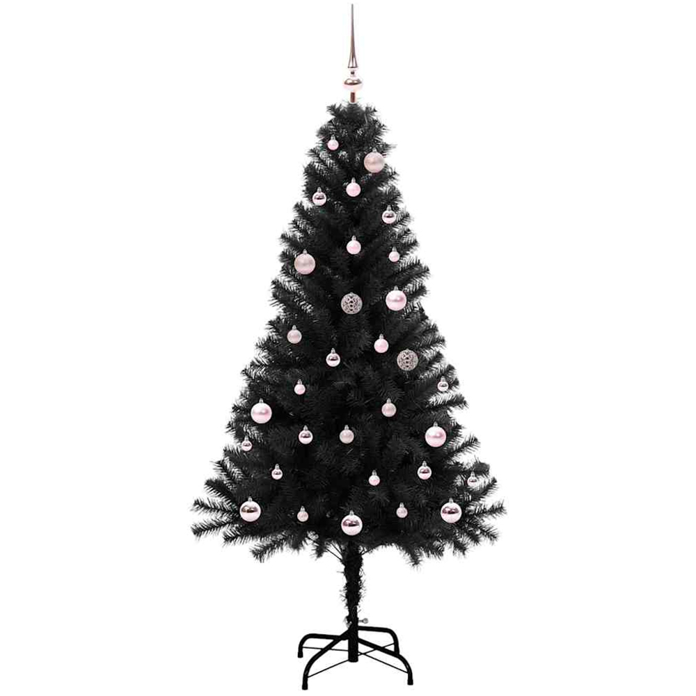vidaXL Pre-Lit Pink Baubles Black Artificial Christmas Tree 5ft Image 4