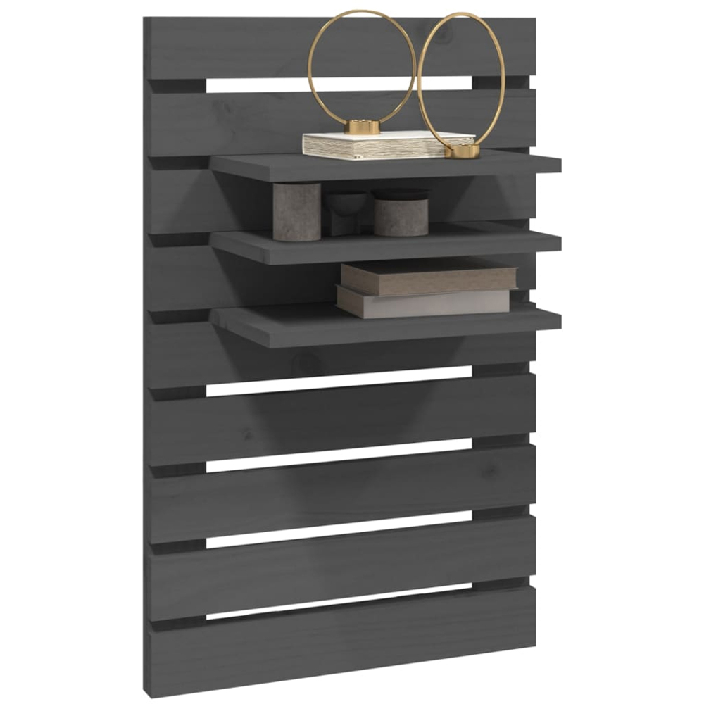 vidaXL Grey Solid Pine Wooden Wall Mounted Bedside Table 2 Pack Image 3