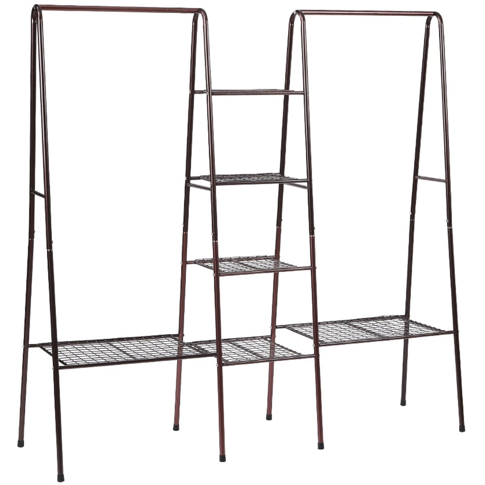 H&O Direct 5 Tier Black Clothes Rack with 2 Rods and 6 Shelves Image 1