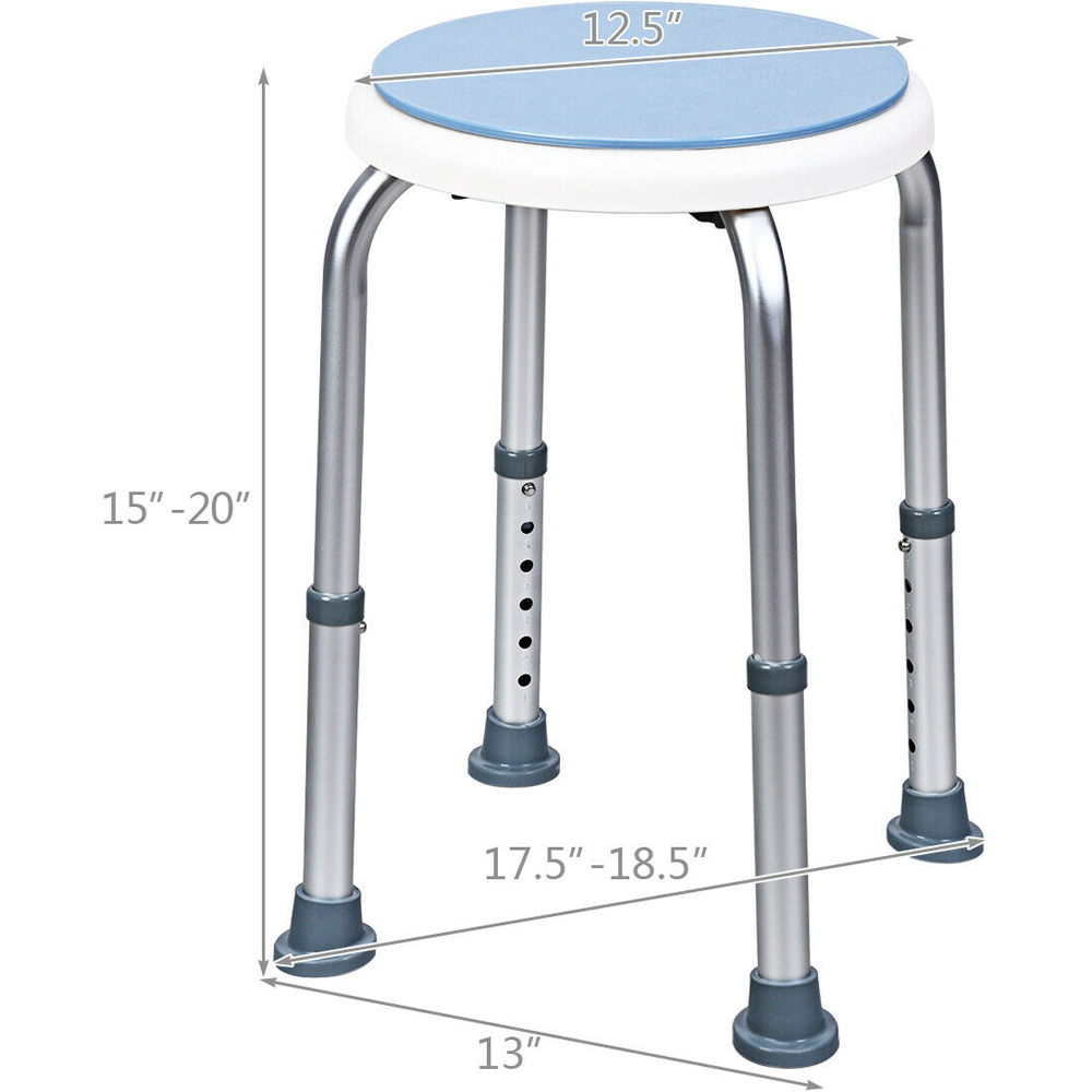 Costway Blue Height Adjustable Bathtub Shower Chair with 360° Rotating Seat Image 9