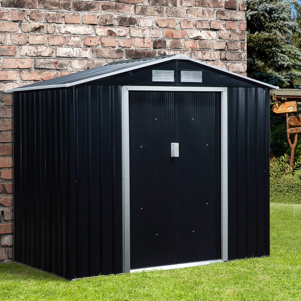 Outsunny 7 x 4ft Dark Grey Steel Apex Garden Shed Image 2