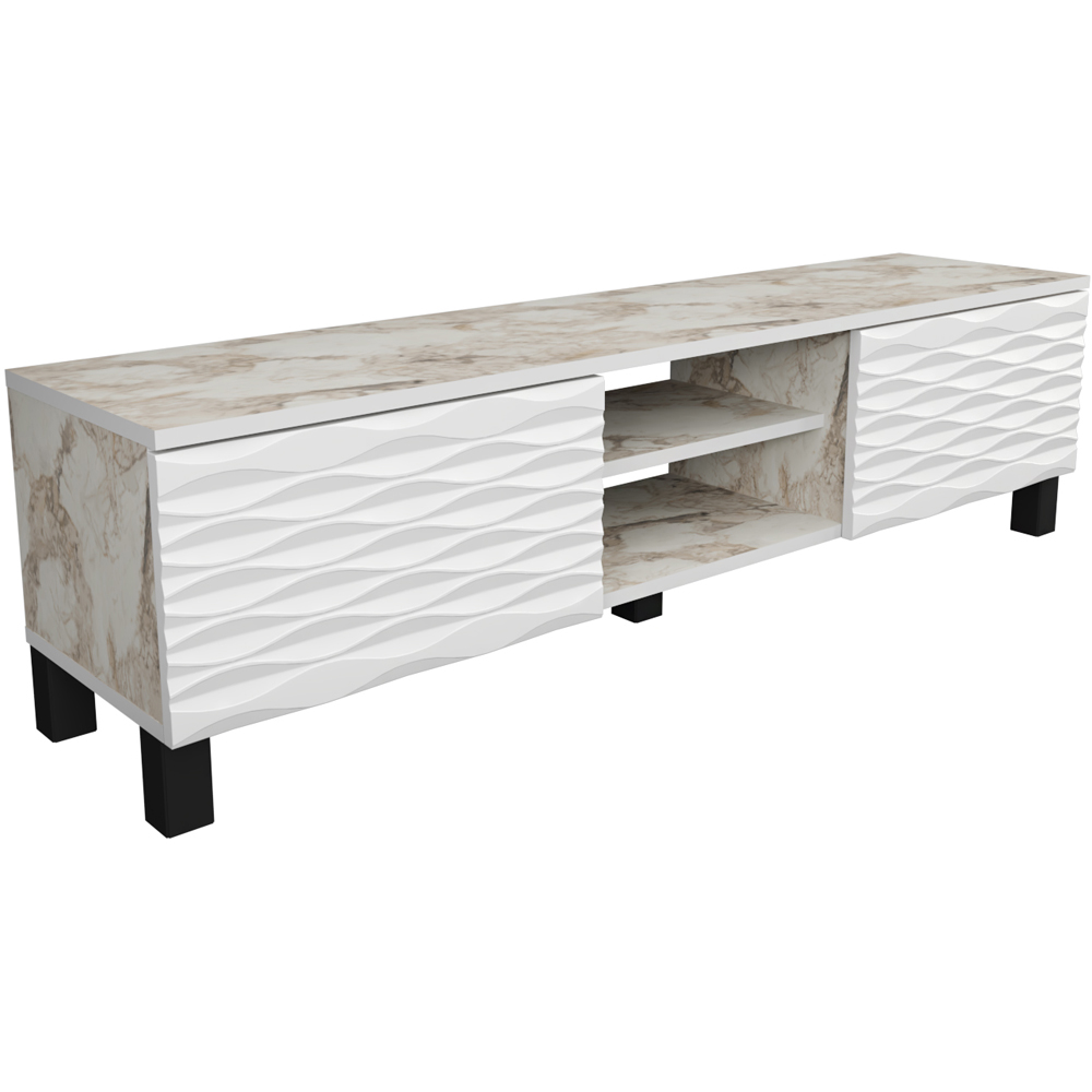 Decorotika Lukas 2 Door 2 White Marble and White TV Unit Image 2