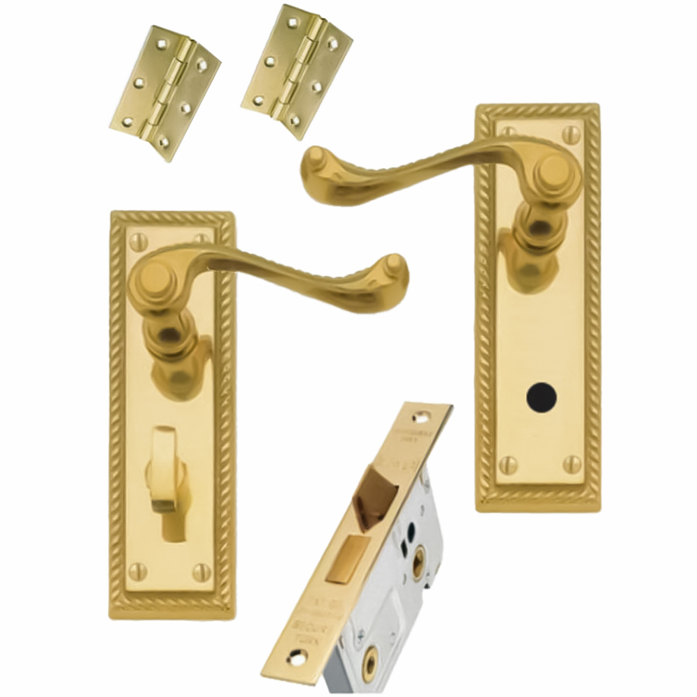 Golden Grace Brass Georgian Bathroom Door Handle Set Image