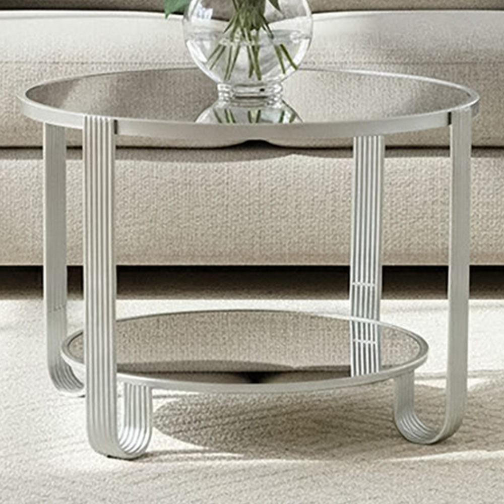 Premier Housewares Jolie Single Shelf Silver Round Coffee Table with Mirrored Top Image 1
