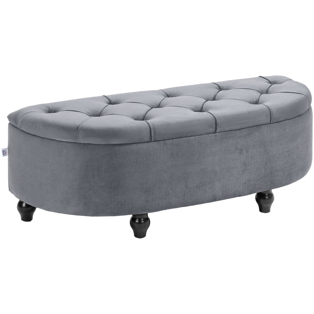 HOMCOM Dark Grey Tufted Semi Circle Bed End Ottoman Bench Image 2