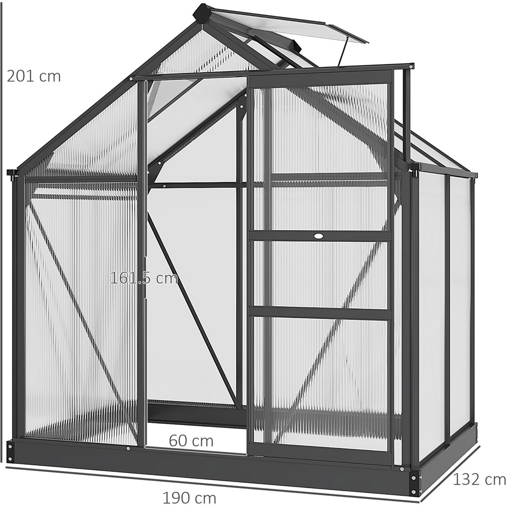 Outsunny Galvanised Aluminium Polycarbonate 6.2 x 4.3ft Walk In Greenhouse Image 7
