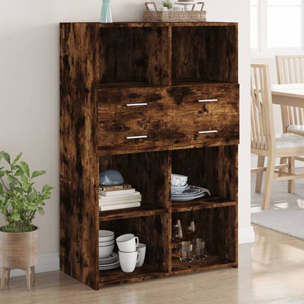 vidaXL 4 Drawer 6 Shelf Smoked Oak Highboard Image 1