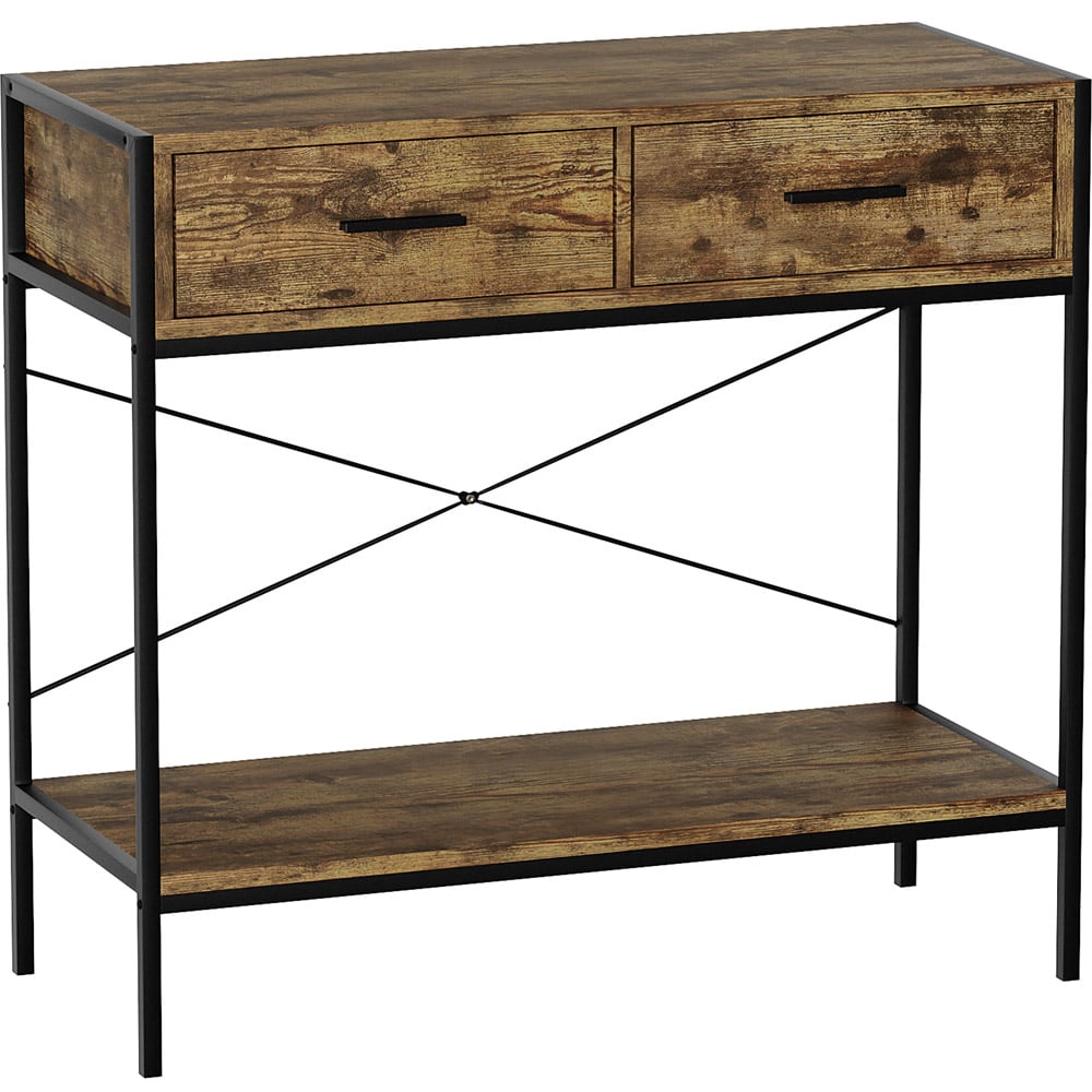 Home Vida Brooklyn 2 Drawer Dark Wood Industrial Console Table Image 2