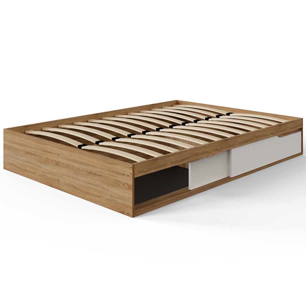 GFW Kai Small Double Oak and White 2 Drawer Platform Storage Bed with Memory Pocket Spring Mattress Image 5