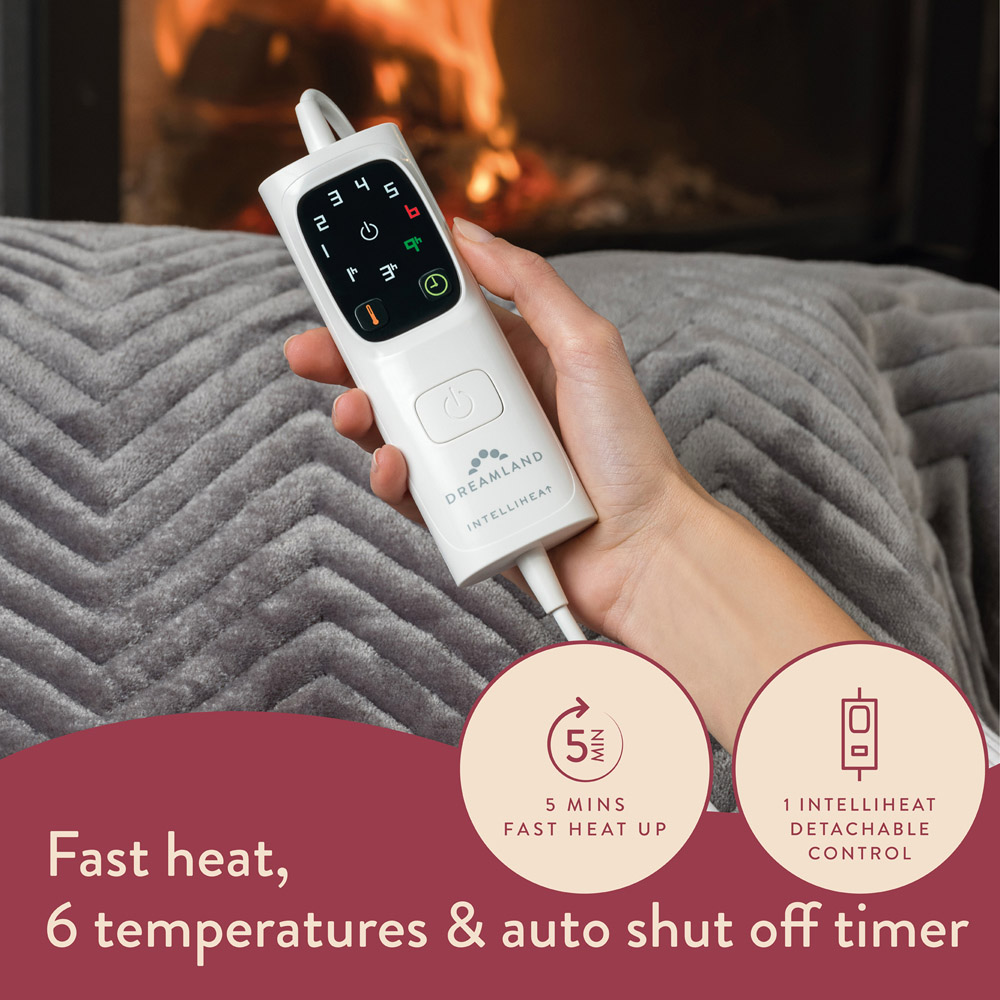 Dreamland Hurry Home Grey Velvet Herringbone Quilted Heated Throw 120 x 160cm Image 5