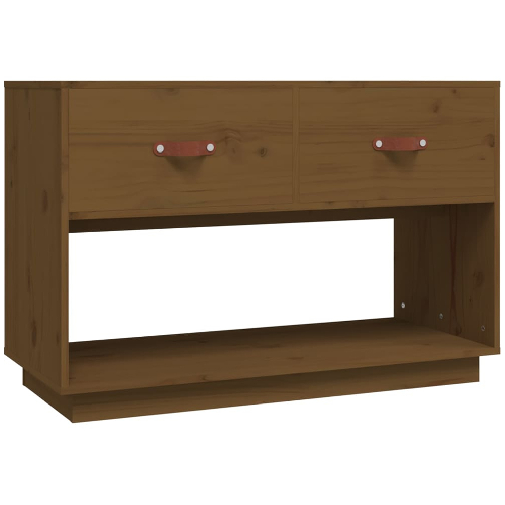 vidaXL 2 Drawer Single Open Shelf Honey Brown Solid Wood Pine TV Cabinet Image 2