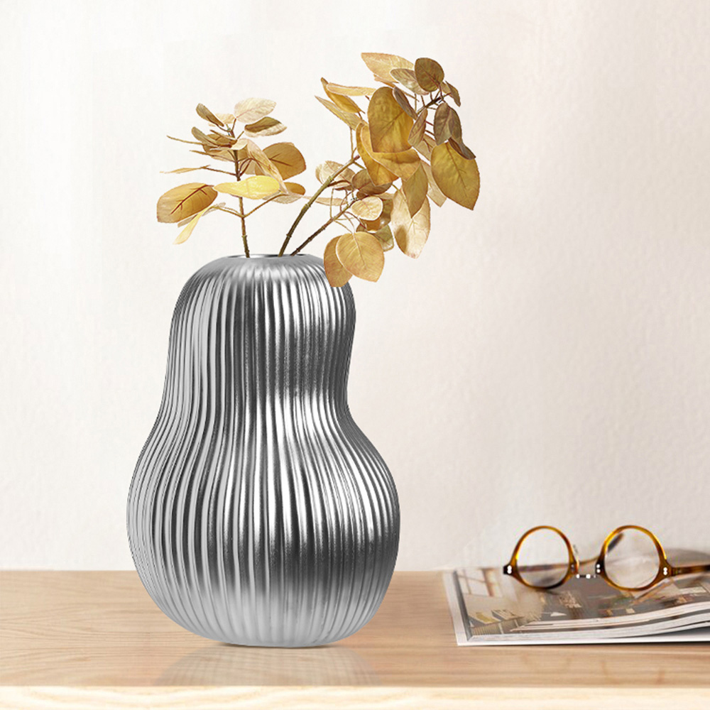 Living and Home Silver Artistic Gourd Flower Vase Image 2