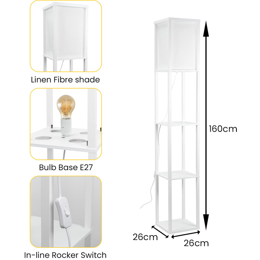 ValueLights Struttura 3 Shelf Fabric Shade White Shelving Unit Floor Lamp Image 9
