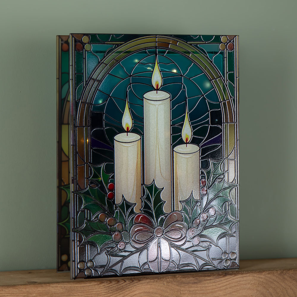 Samuel Alexander Warm White LED Double Sided Glass Stained Candles Light Up Christmas Decoration Image 6