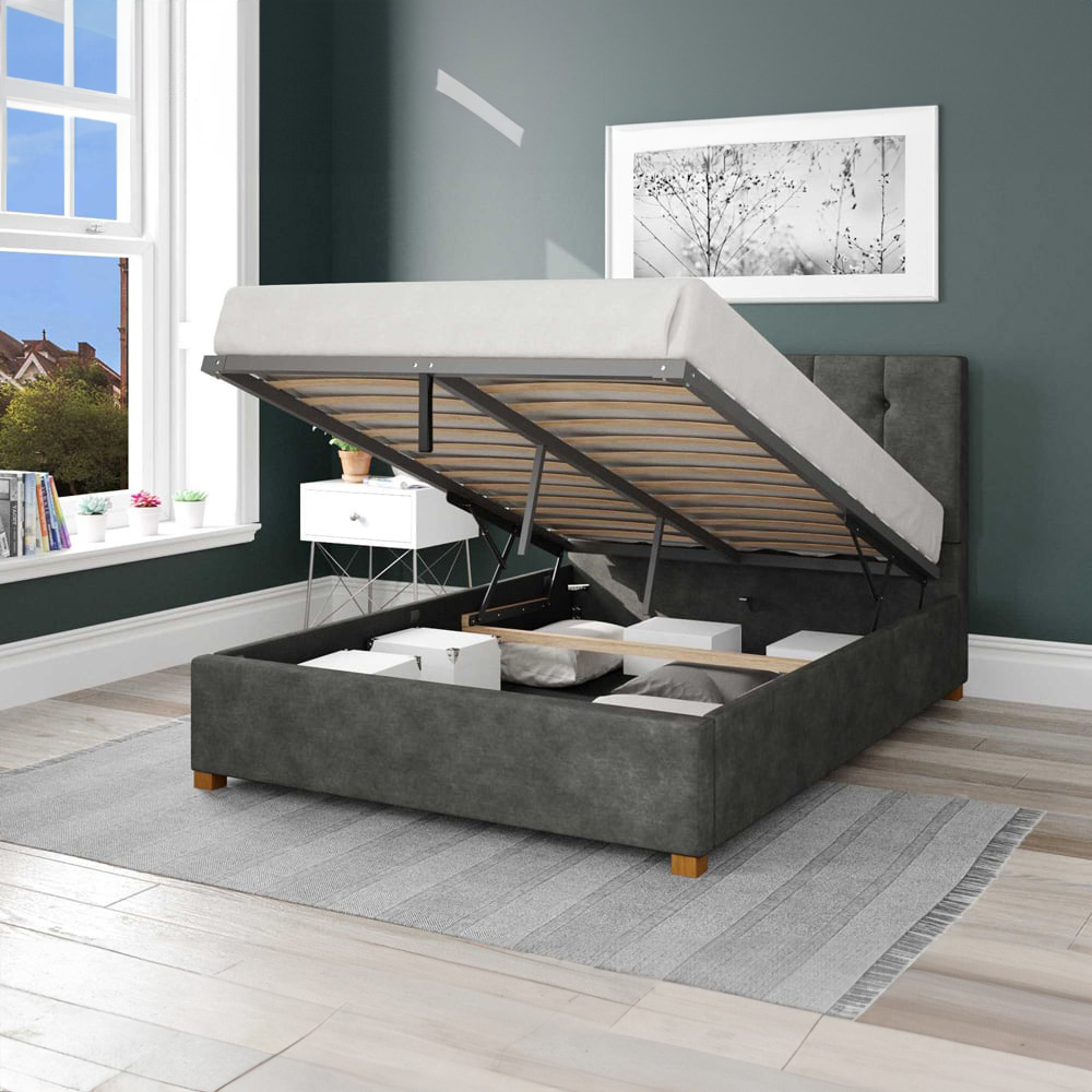 Aspire Hepburn Single Granite Kimiyo Linen Ottoman Bed Image 2