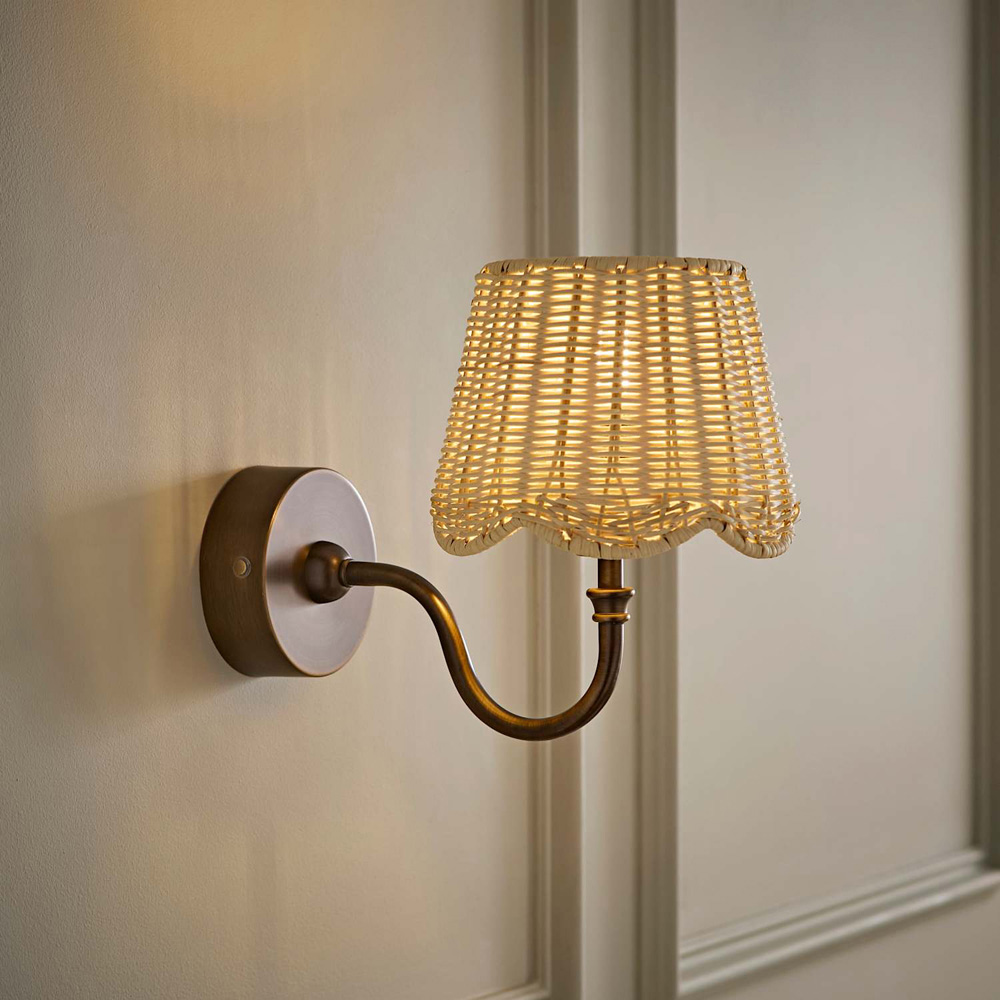 ValueLights Lowe Rattan Taper Shade Brass Portable Rechargeable Wall Light with Bulb Image 6