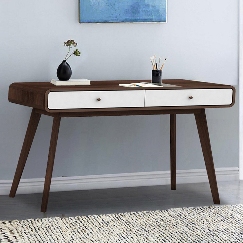 Loft24 Cassie 2 Drawer Walnut White Compact Desk Image 1
