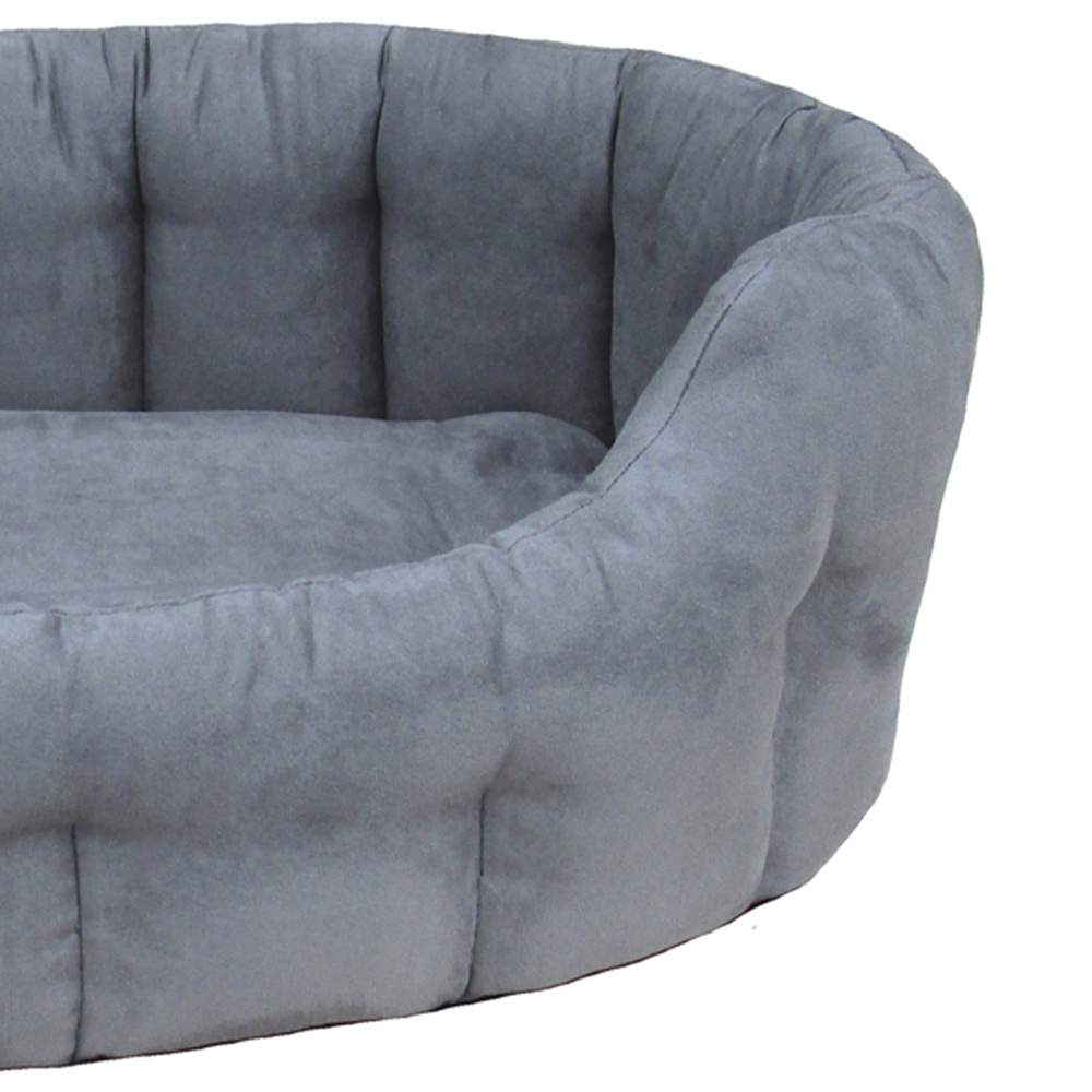 P&L Large Grey Oval Faux Suede Dog Bed Image 3