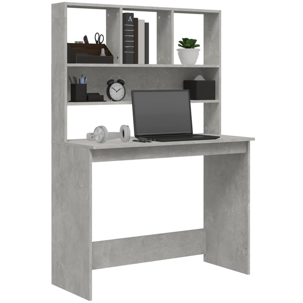 vidaXL 4 Shelf Computer Desk Concrete Grey Image 3