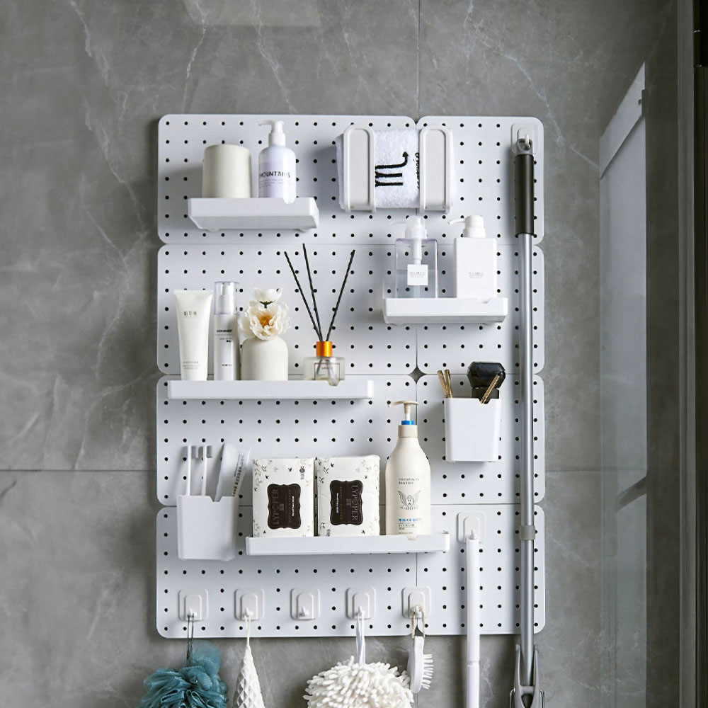 Living and Home White Rectangle Pegboard Wall Storage Rack Image 2