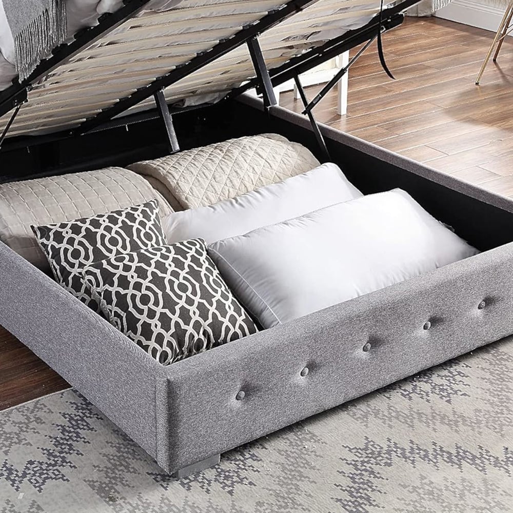 Home Treats Double Grey Ottoman Storage Bed Frame Image 3