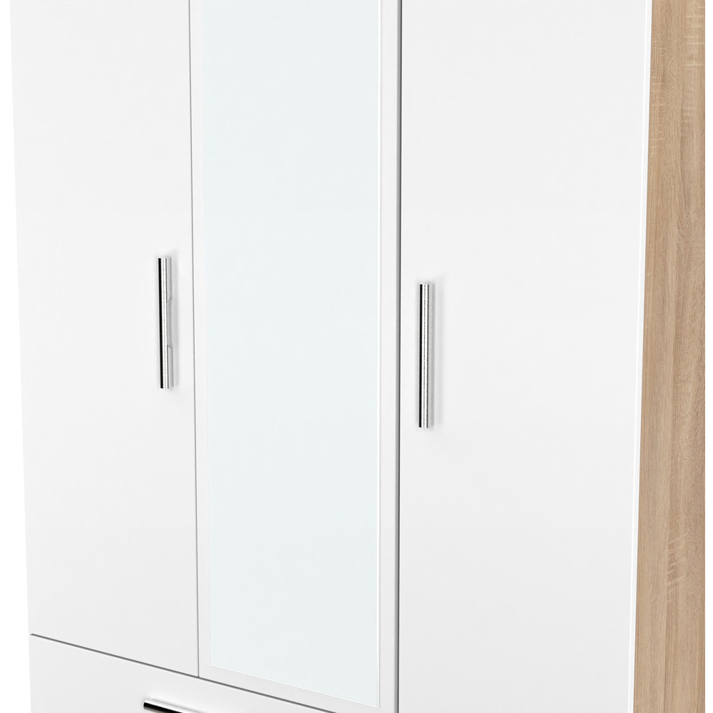Crowndale Contrast 3 Door 2 Drawer White Matt and Bardolino Oak Mirrored Wardrobe Ready Assembled Image 5