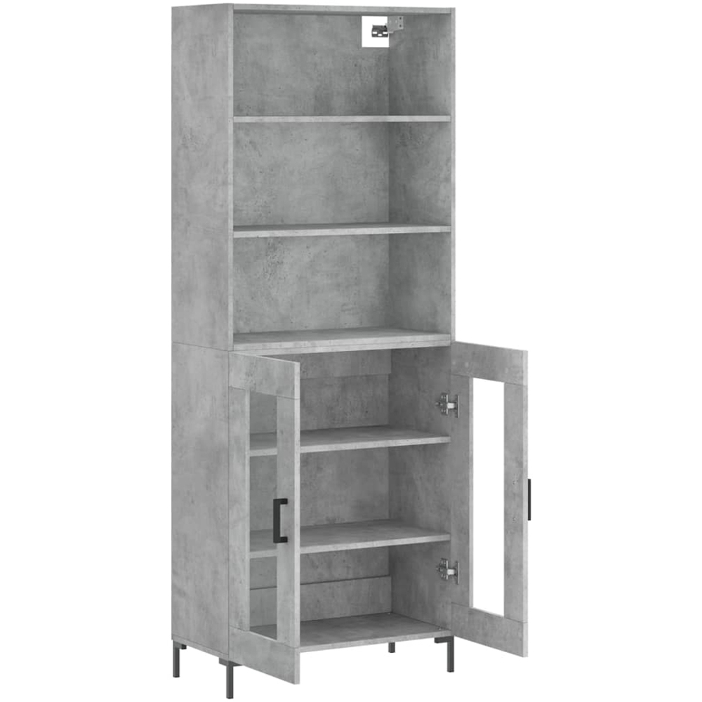 vidaXL 2 Glass Door 3 Shelf Concrete Grey Tall Highboard Image 4
