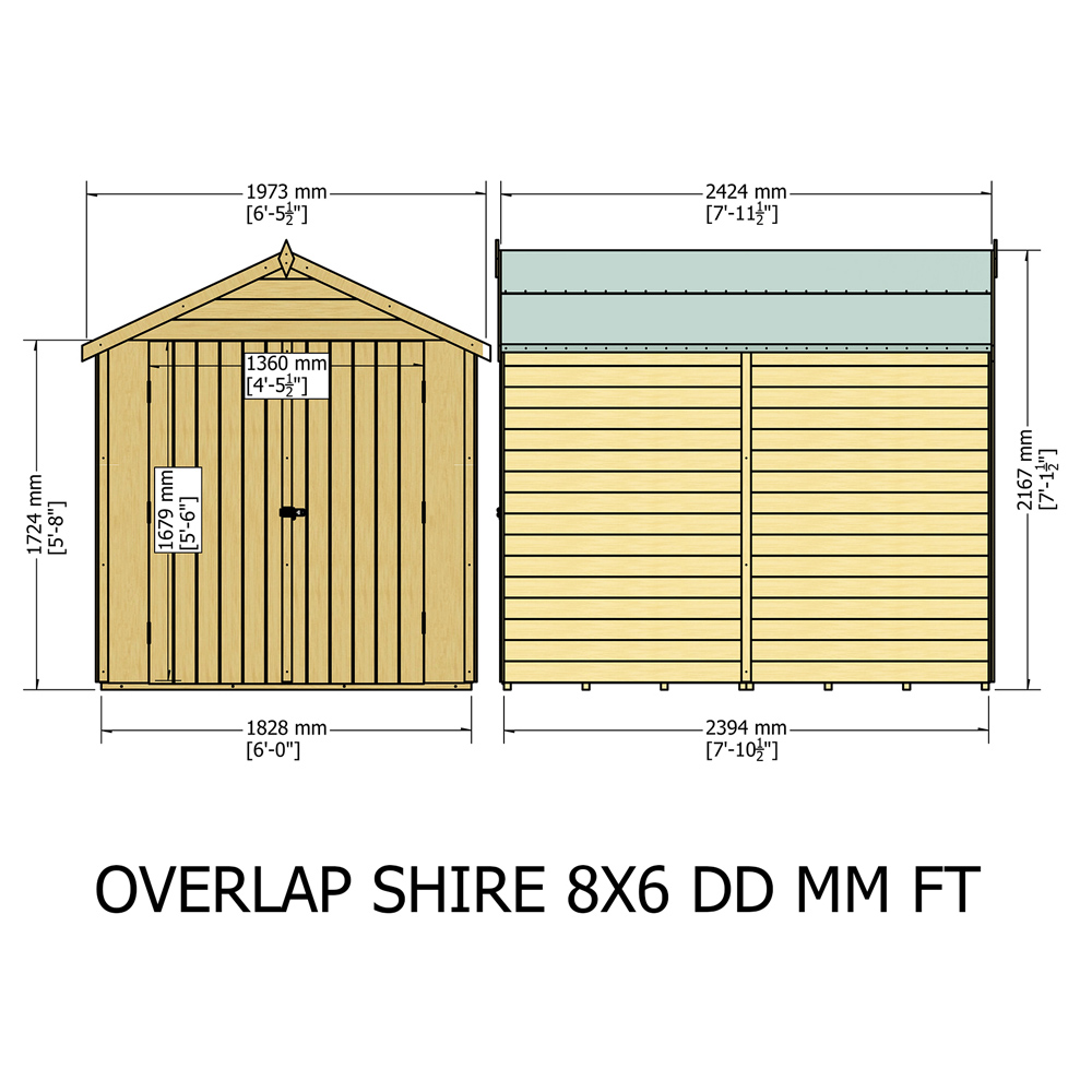 Shire 8 x 6 ft Double Door Dip Treated Overlap Shed Image 4