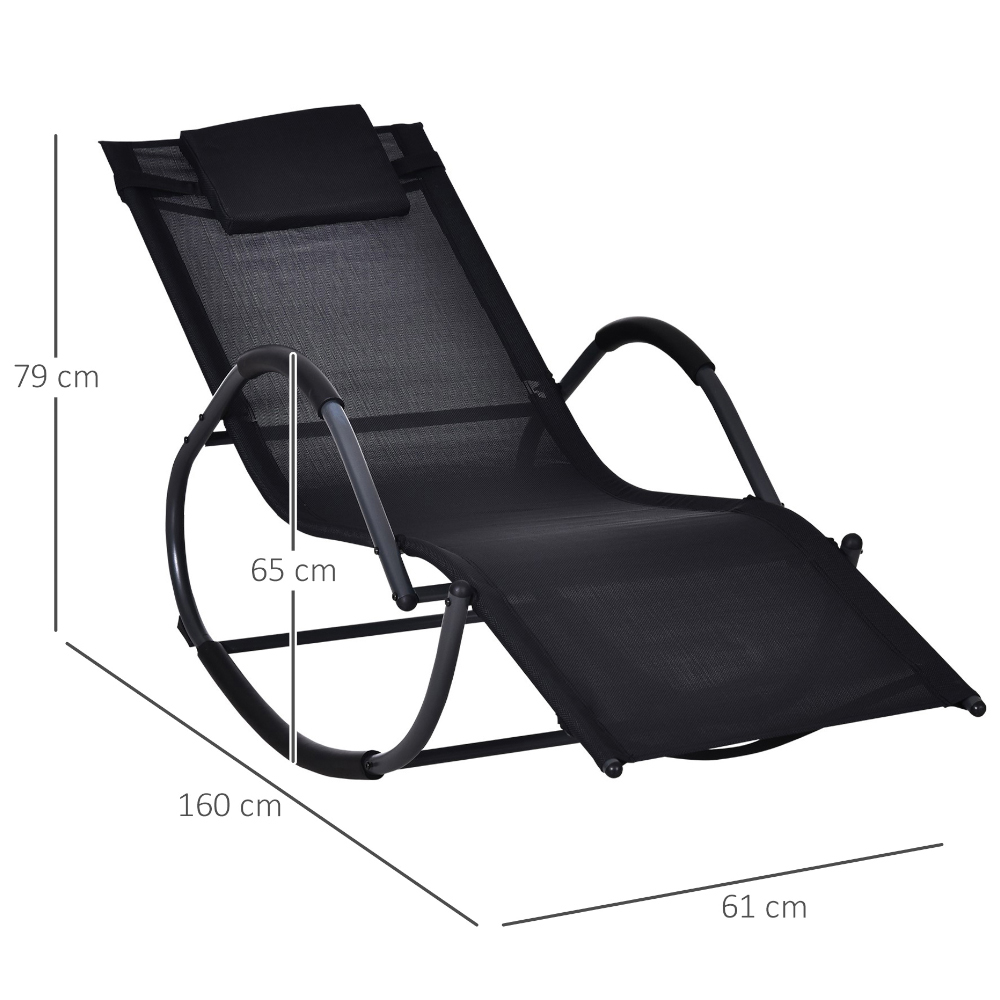 Outsunny Black Zero Gravity Rocking Sun Lounger with Pillow Image 6