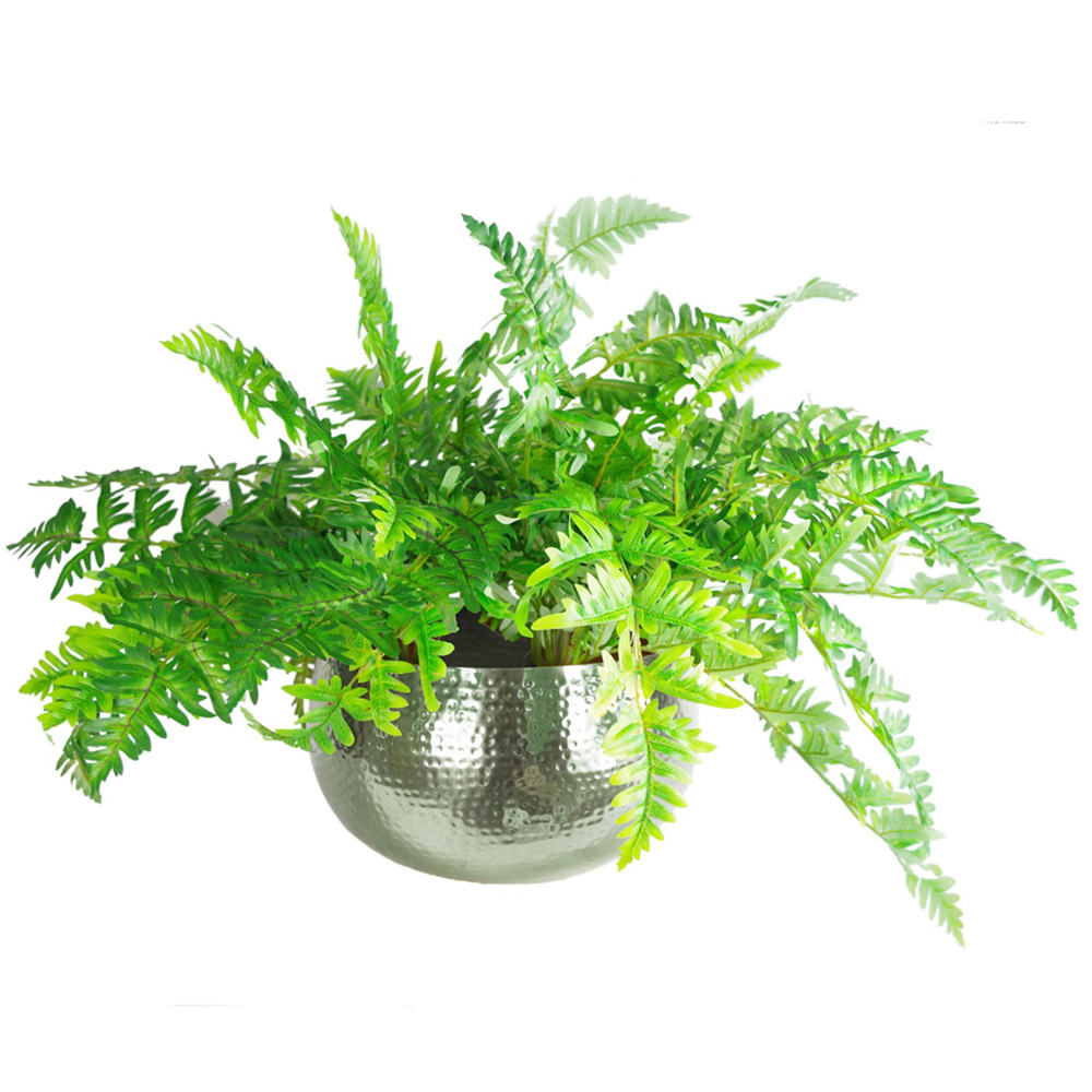 Leaf Hammered Silver Metal Bowl Planter 32 x 20cm Image 3