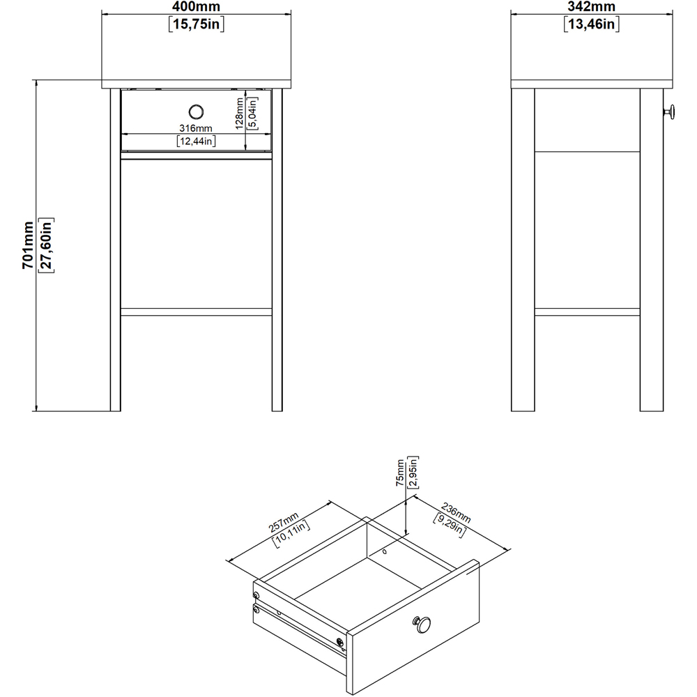 Florence Madrid Single Drawer Matt Black Bedside Table Image 8