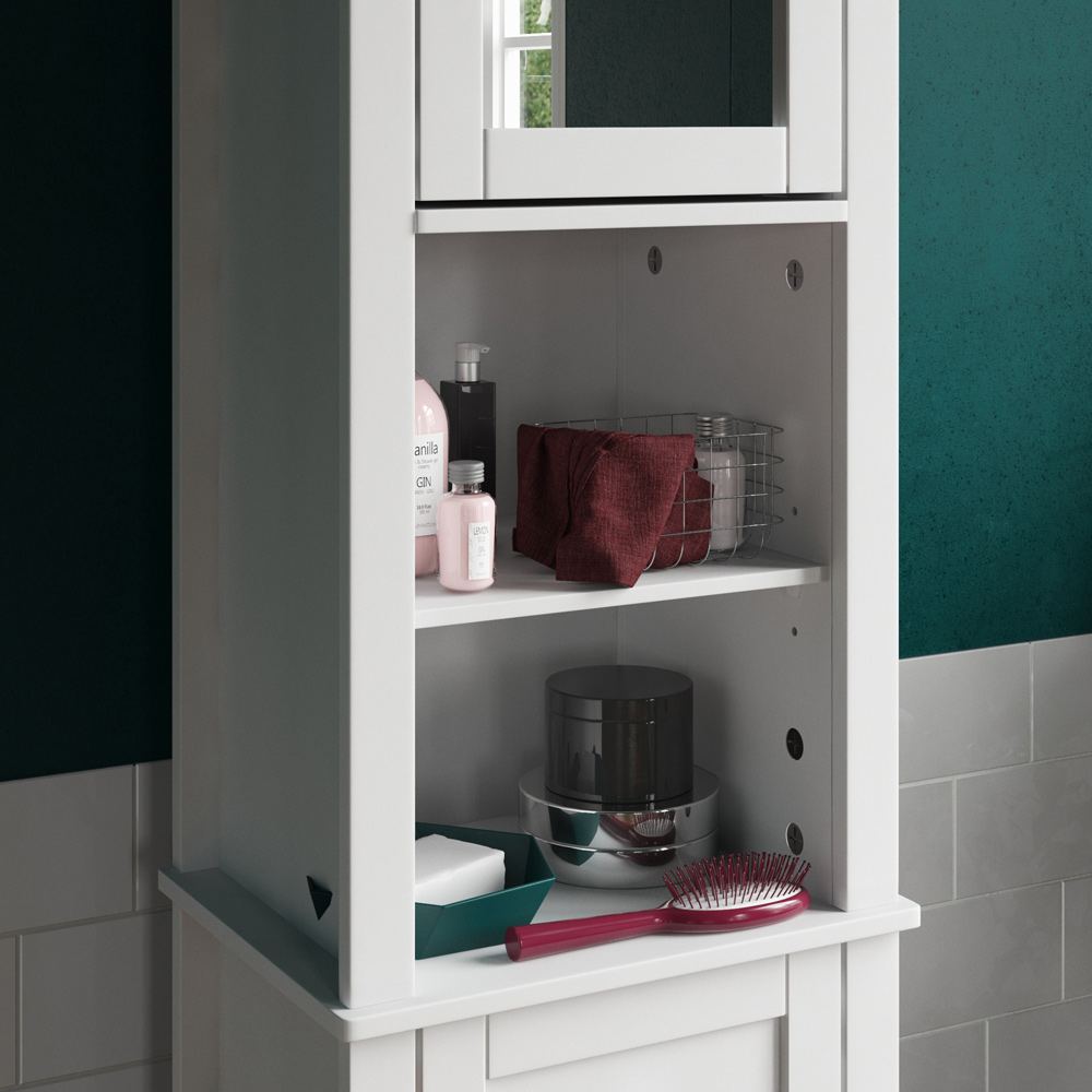 Lassic Bath Vida Priano White Single Drawer 2 Door Tall Mirror Floor Cabinet Image 3