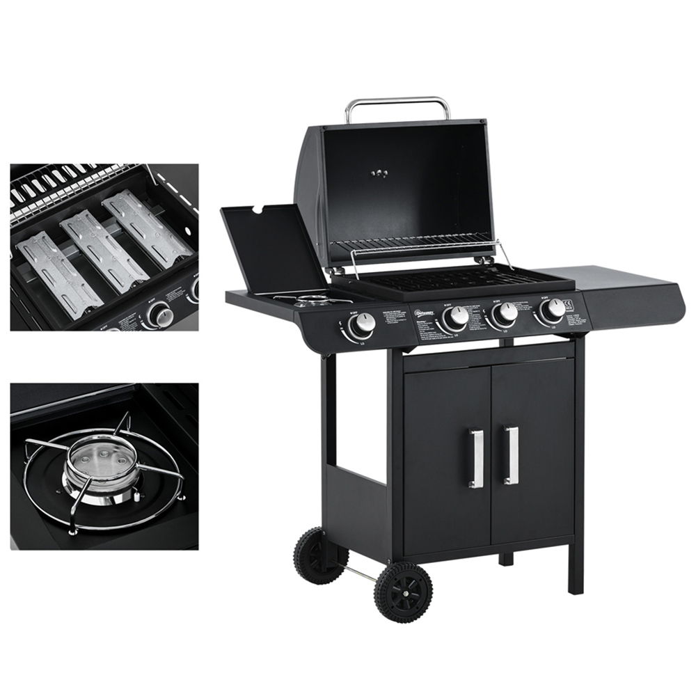 Outsunny Black 3 + 1 Deluxe Gas Burner BBQ Grill Image 3