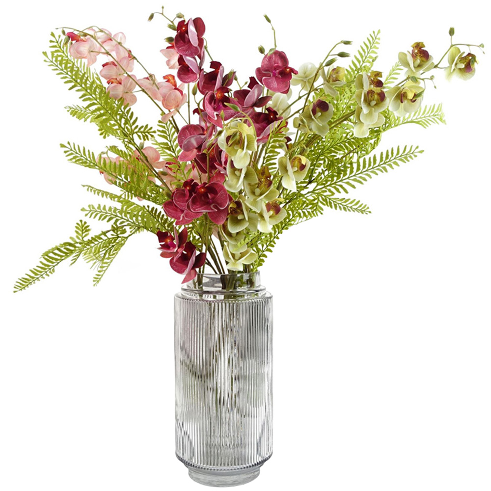 Leaf Mixed Wild Orchid and Ferns Artificial Flower Bundle with Vase 65cm 11 Pack Image 1