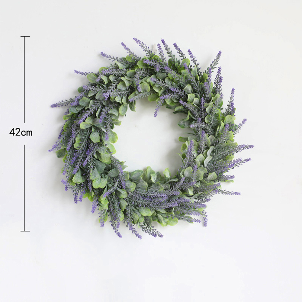 Living and Home Green and Purple Artificial Lavender Wreath 42cm Image 5