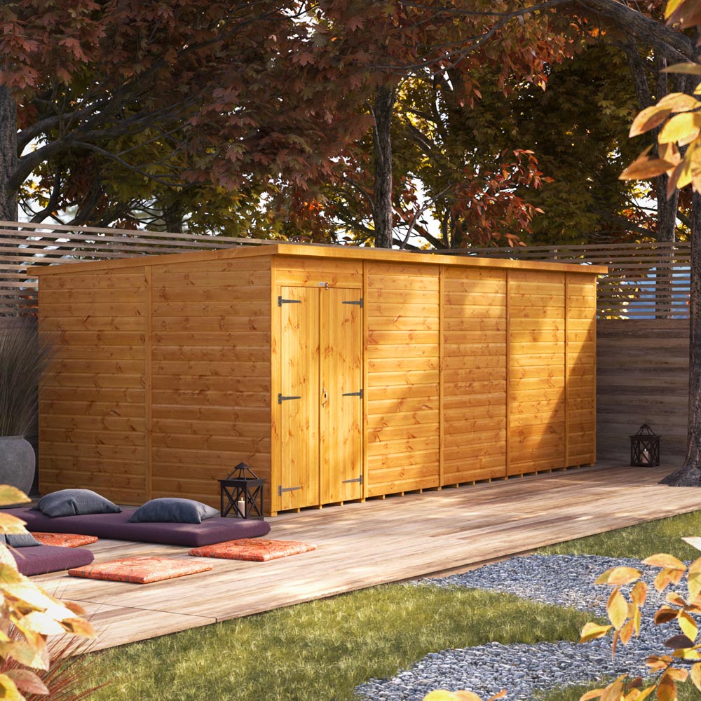 Power Sheds 18 x 8ft Double Door Pent Wooden Shed Image 2