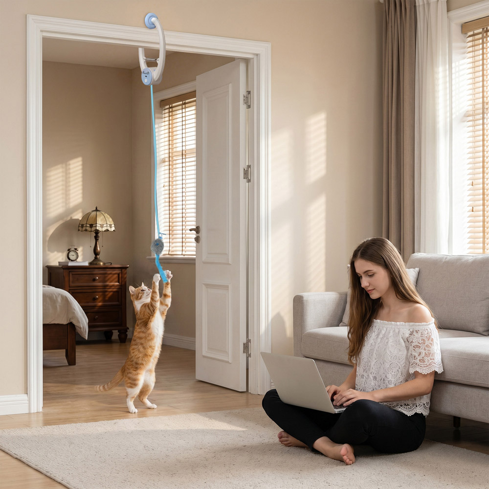 PawHut Interactive Door Hanging Automatic Cat Toy Mouse and Teaser Image 2