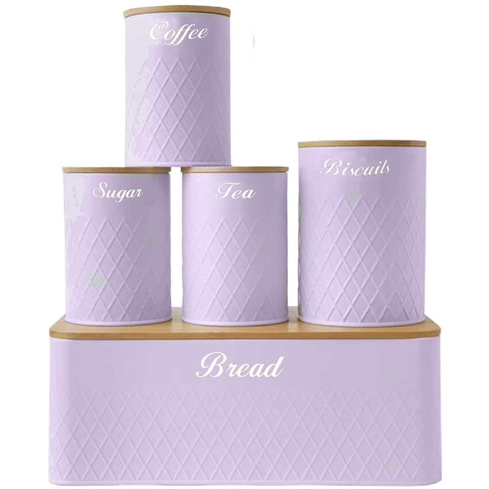 ATEK 5 Piece Purple Kitchen Canister Set with Bamboo Lids Image 1