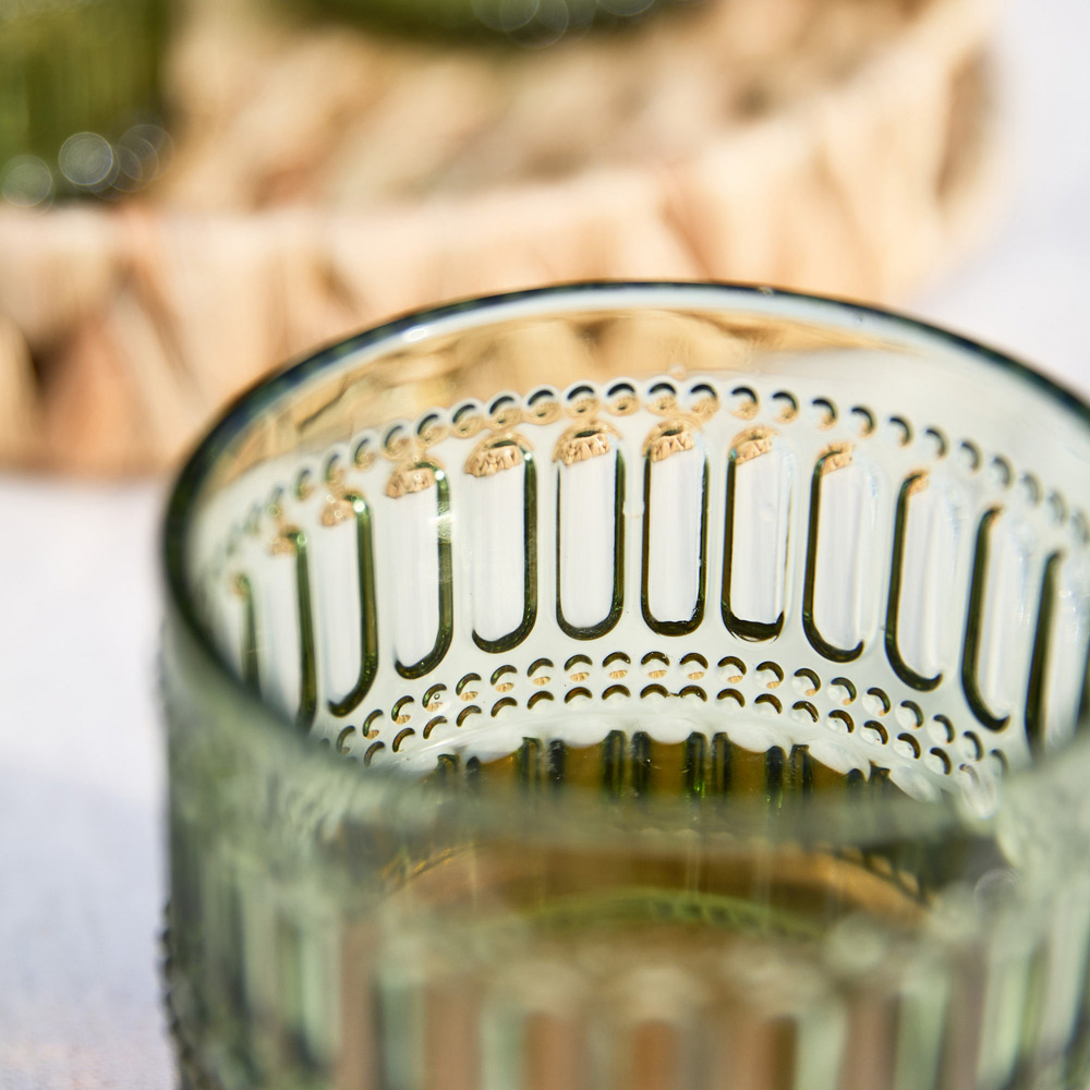 Dibor Merida Emerald Green Ribbed Embossed Tumbler Glass 4 Pack Image 4