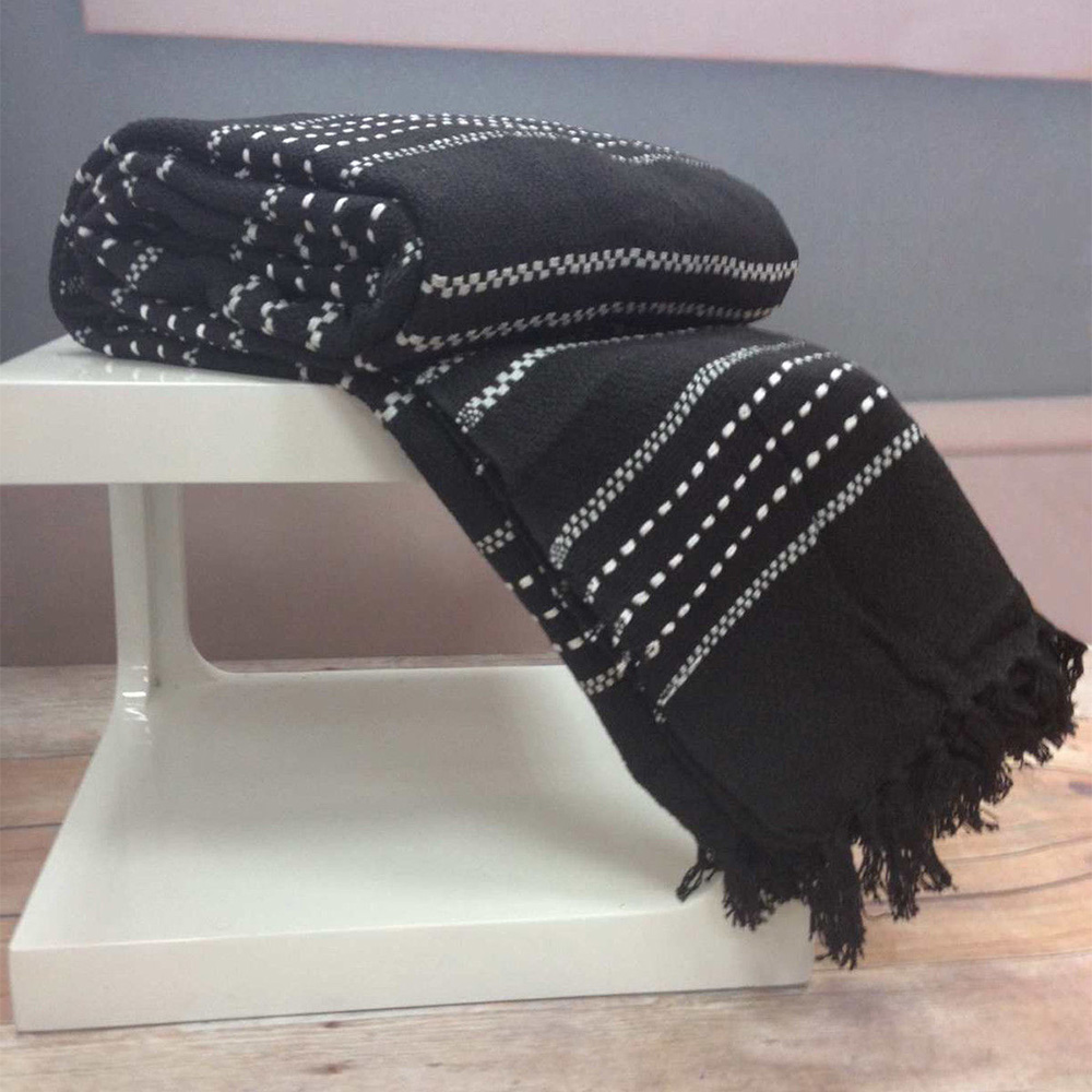 Rapport Home Black Stitch Strip Woven Cotton Throw 178 x 254cm Image 2